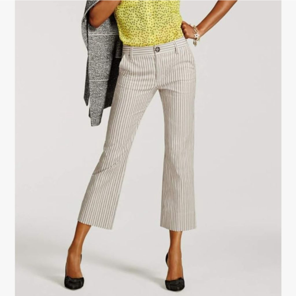 Cabi Straight Leg Blue Stripe Capri Pants Stretch Cuffed Cropped Casual 10 30
